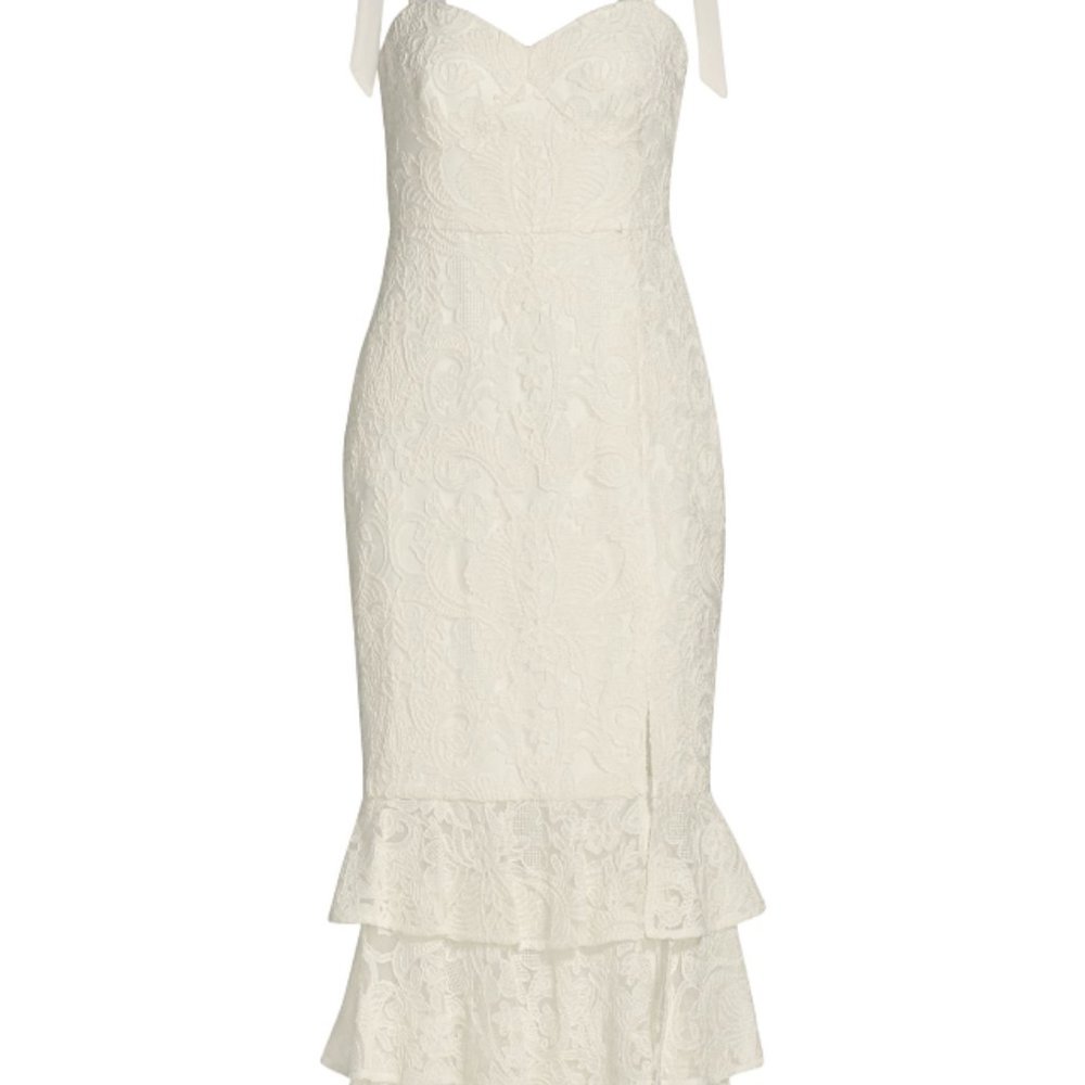 Monique Lhuillier Sleeveless Lace Midi Dress